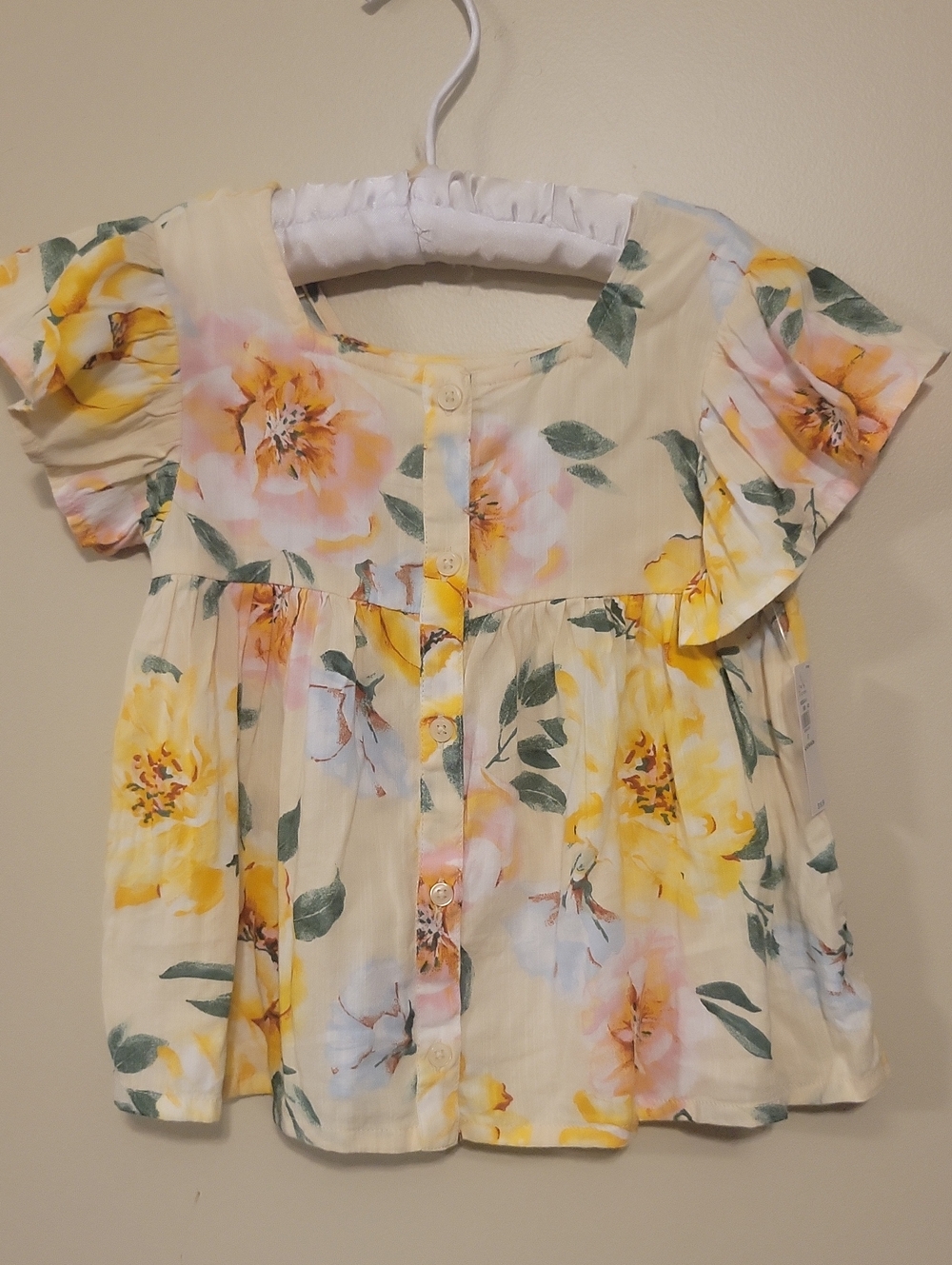 Pretty Old Navy Girls Yellow Floral Button-Front Top